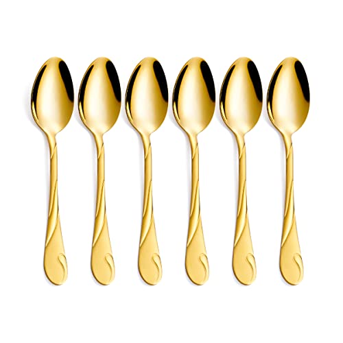 Seeshine Gold Dessert Spoon Set, Seeshine 6.5-inch Stainless Steel Shiny Gold Teaspoon, Espresso Coffee Spoon, Set of 6 - Image 1