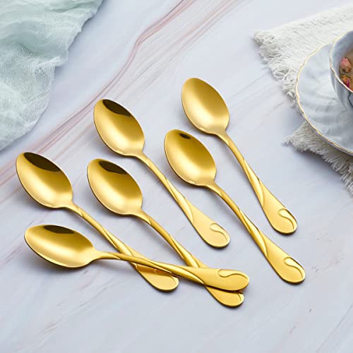 Seeshine Gold Dessert Spoon Set, Seeshine 6.5-inch Stainless Steel Shiny Gold Teaspoon, Espresso Coffee Spoon, Set of 6 - Image 3