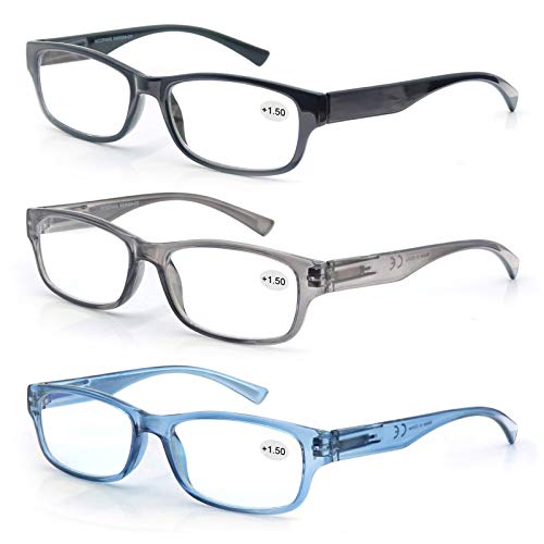 MODFANS 3 Pack Plastic Frame Spring Hinges Reading Glasses Vintage Quality Comfort for Men and Women +2.50 - Image 1