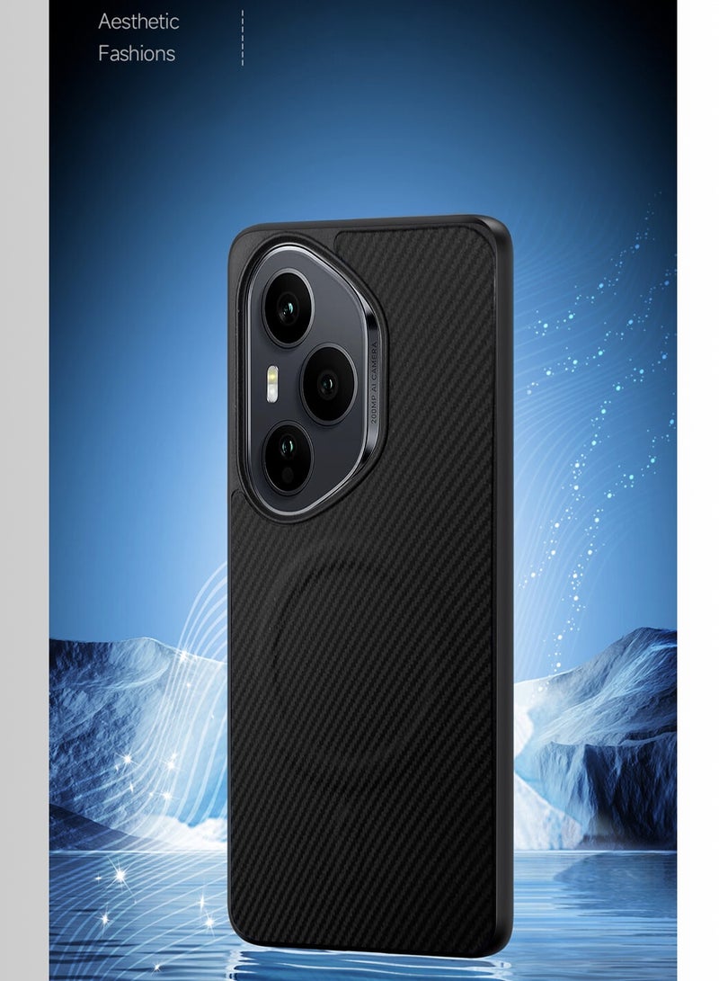 Wtech Honor 400 Pro 5G 2025 Soft Silicone Carbon Fiber Magsafe Protective Back Case Cover (MCFPSN) - Black - Image 4