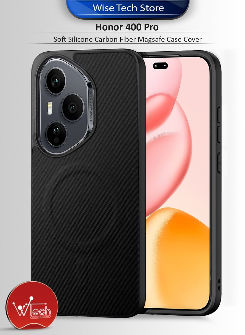 Wtech Honor 400 Pro 5G 2025 Soft Silicone Carbon Fiber Magsafe Protective Back Case Cover (MCFPSN) - Black - Image 1