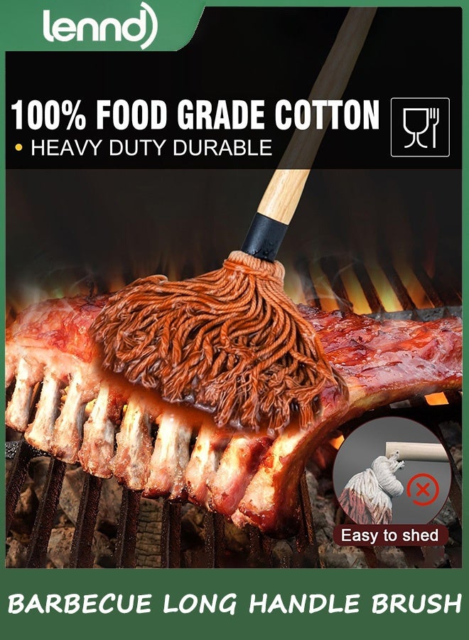 LENND 46.5 CM BBQ Sauce Basting Mops & Brushes for Roasting or Grilling, Apply Barbeque, Marinade or Glazing, Cotton Fiber Head and Hardwood Handle, Dish Mop Style, Perfect for Cooking or Cleaning - with 4 Extra Replacement Heads - Image 4