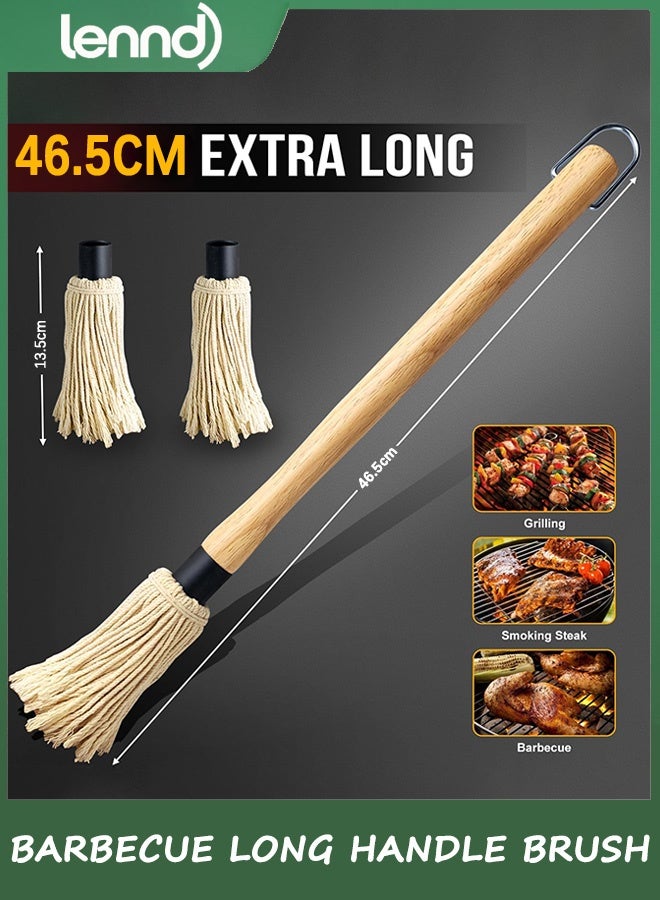 LENND 46.5 CM BBQ Sauce Basting Mops & Brushes for Roasting or Grilling, Apply Barbeque, Marinade or Glazing, Cotton Fiber Head and Hardwood Handle, Dish Mop Style, Perfect for Cooking or Cleaning - with 4 Extra Replacement Heads - Image 3