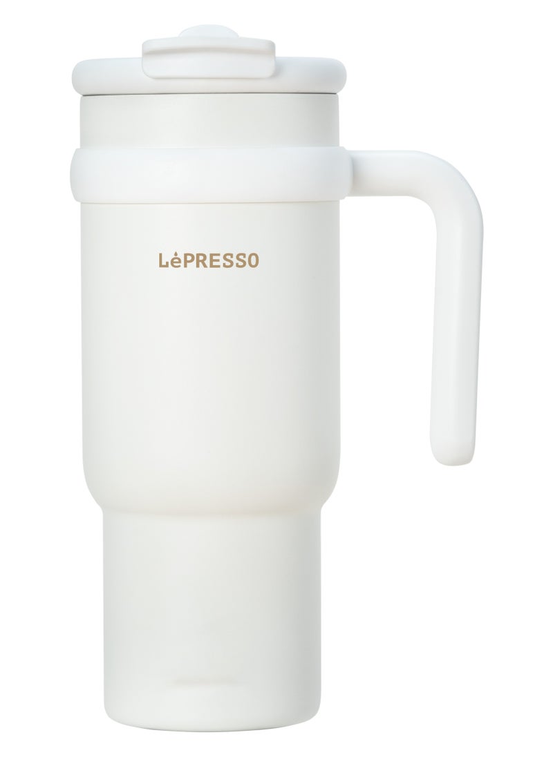 LePRESSO Coffee Mug with Steel Straw 900ml / Keep Warm / Dual Drink Mode / Keep Cold / Stainless Steel Material - White  - Image 1