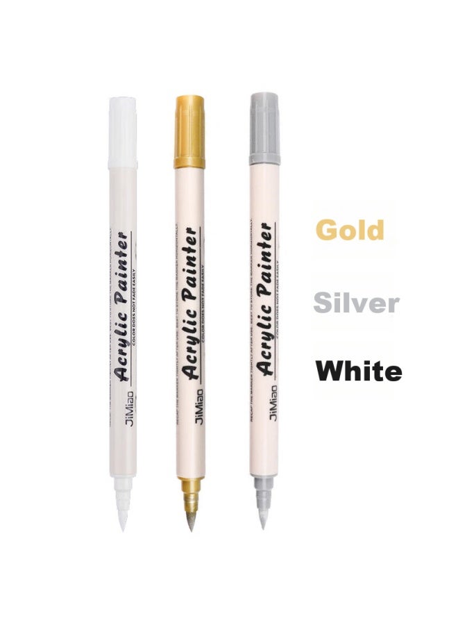 Jiamo Highlighter White Acrylic Double-head Marker Pen Drawing Highlight White Pen Waterproof Non-fading Student Sketch Brightening Special Pen Art Pearl Pen Highlighter 1 White 1 Gold 1 Silver - Image 2