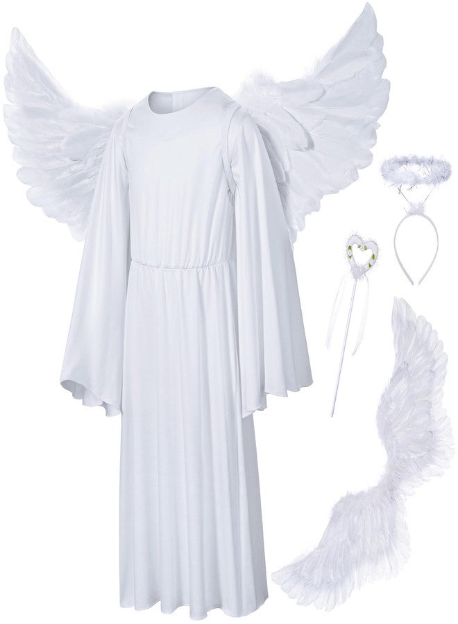 Irtysh Kids Angel Costume With Angel Feather Wings headband Wand Set For Girl's Halloween Birthday Cosplay(WT 140) - Image 1