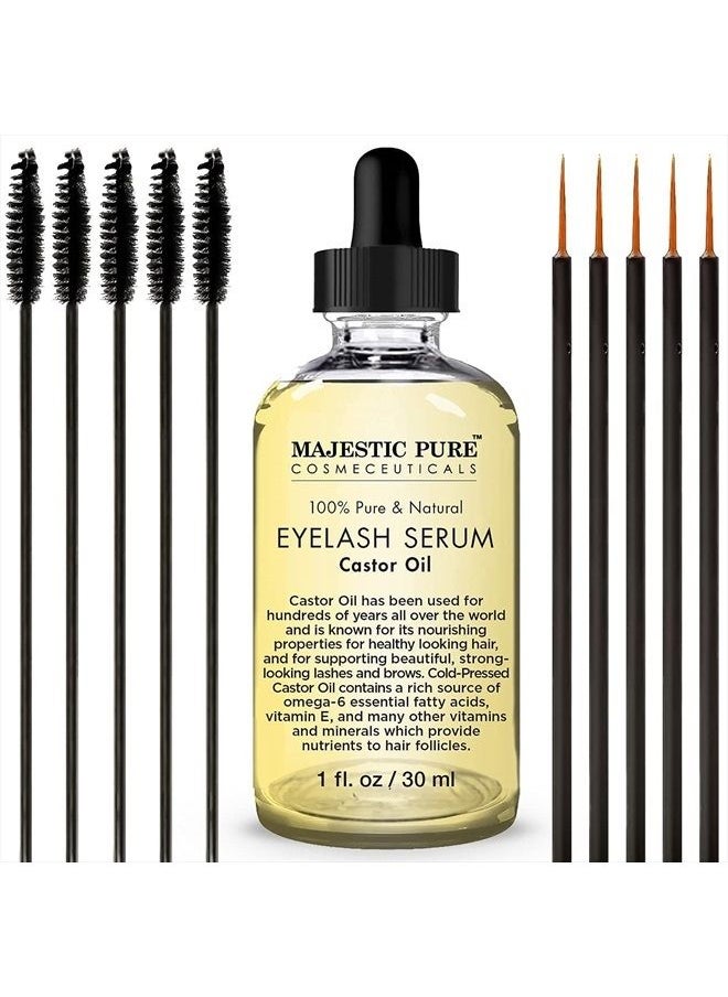 Majestic Pure - Castor Oil Eyelash Serum, Pure and Natural, Promotes Natural Eyebrows & Eyelash Growth, Free Set of Mascara Brush and Eyeliner Applicator - 1 fl oz - Image 1
