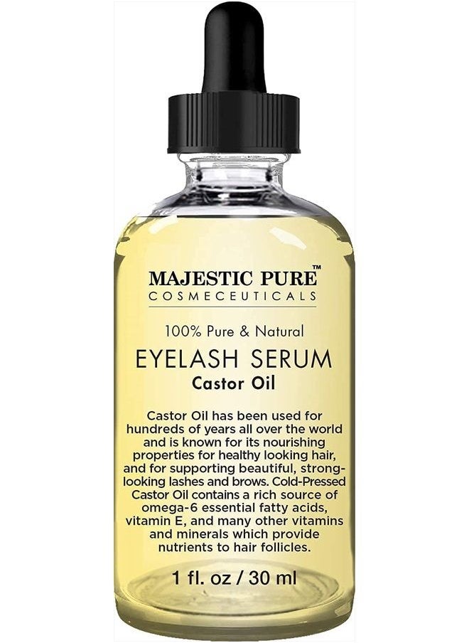 Majestic Pure - Castor Oil Eyelash Serum, Pure and Natural, Promotes Natural Eyebrows & Eyelash Growth, Free Set of Mascara Brush and Eyeliner Applicator - 1 fl oz - Image 1