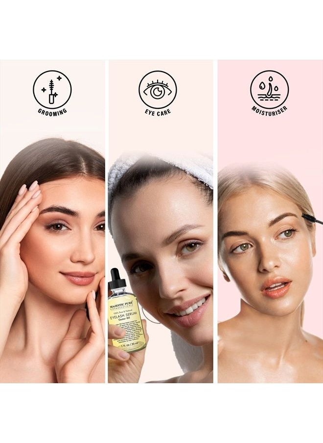 Majestic Pure - Castor Oil Eyelash Serum, Pure and Natural, Promotes Natural Eyebrows & Eyelash Growth, Free Set of Mascara Brush and Eyeliner Applicator - 1 fl oz - Image 1