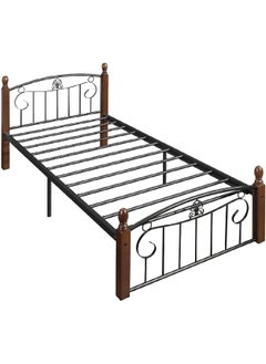 MOMENT Heavy Duty Single Wooden & Steel Bed, Simple Bedroom Metal Frame Wooden Legs Metal Bed [190 X 90Cm]  - Image 1