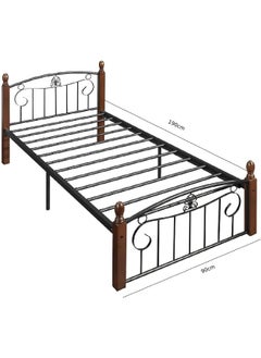 MOMENT Heavy Duty Single Wooden & Steel Bed, Simple Bedroom Metal Frame Wooden Legs Metal Bed [190 X 90Cm]  - Image 3