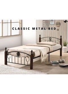 MOMENT Heavy Duty Single Wooden & Steel Bed, Simple Bedroom Metal Frame Wooden Legs Metal Bed [190 X 90Cm]  - Image 4