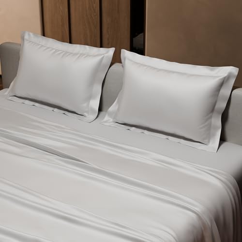 Stoa Paris Satin Bedsheet King Size with 2 Pillow Covers, 300TC Satin Premium Bedsheets King Size, White Bedsheet, Home Decor, Ultimate Comfort, 274 cm x 228 cm, Date Night - Vanilla White - Image 4