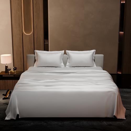 Stoa Paris Satin Bedsheet King Size with 2 Pillow Covers, 300TC Satin Premium Bedsheets King Size, White Bedsheet, Home Decor, Ultimate Comfort, 274 cm x 228 cm, Date Night - Vanilla White - Image 2