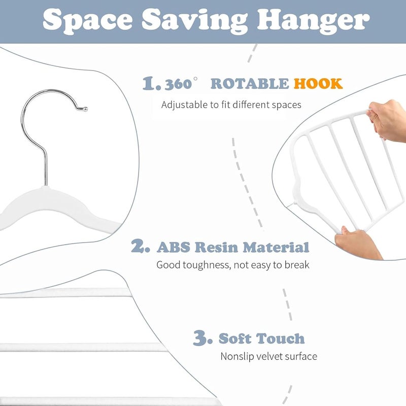Red Dot Gift 4-Pack H42x33.5cm White Velvet Pants Hanger Space Saving Non-Slip Pants Rack Hanger, Skirt Hangers 4 Layers 360° Swivel Hook Velvet Clothes Hanger for Jeans, Scarf and Tie - Image 4