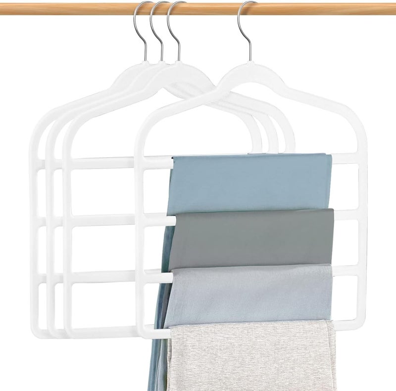 Red Dot Gift 4-Pack H42x33.5cm White Velvet Pants Hanger Space Saving Non-Slip Pants Rack Hanger, Skirt Hangers 4 Layers 360° Swivel Hook Velvet Clothes Hanger for Jeans, Scarf and Tie - Image 1