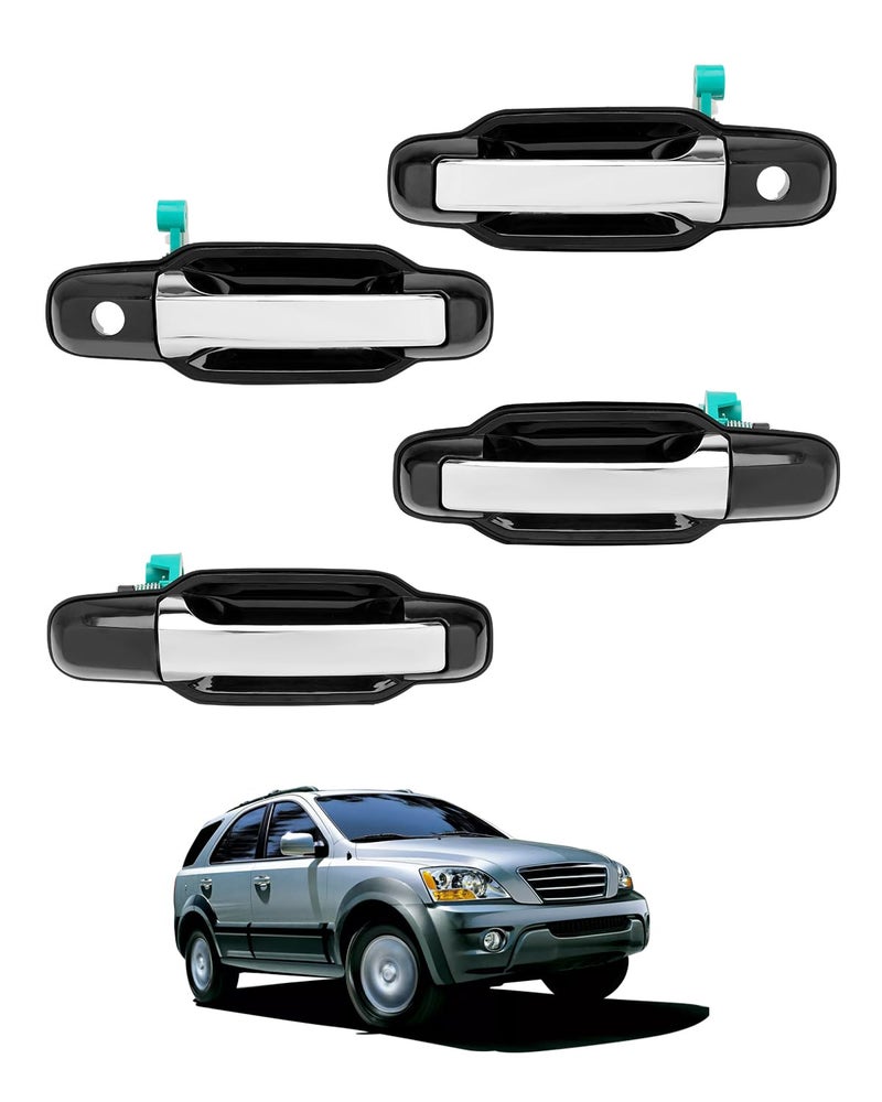 مجموعة مقبض الباب الخارجي 4 قطع متوافقة مع كيا سورينتو 2003-2009 مقبض خارجي كروم أمامي وخلفي جانب السائق والراكب OE 826603E010 826603E020 826503E000 826603E000 مقبض خارجي مع ثقب المفتاح