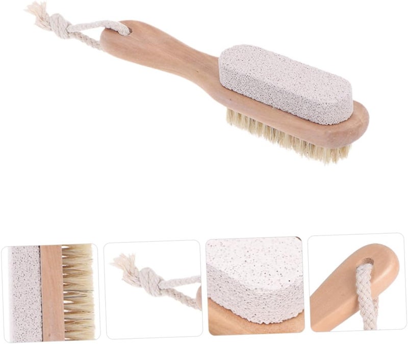 STAHAD 3pcs Dual-Sided Foot Brush and Pumice Stone Set with Hardwood Handle – Hard Skin Remover and Dead Skin Scrubber for Foot Care and Shower Exfoliation - Image 2