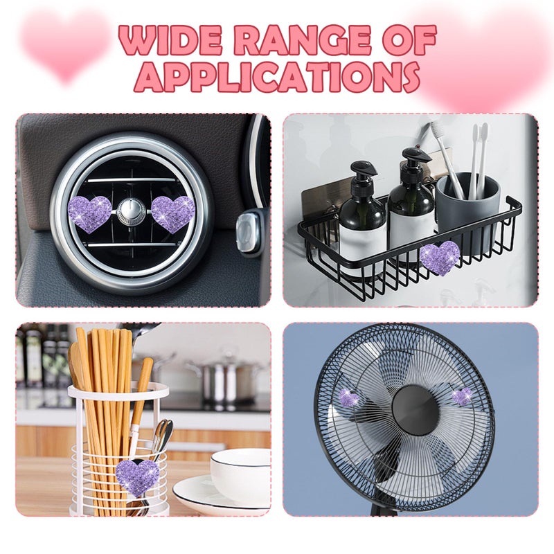 carleef 4PCS Heart-Shaped Car Vent Clips with Rhinestone,Bling Air Vent Clips Car Decorations,Premium Shiny Car Clips for Vents Accessories Interior (Purple) - Image 5