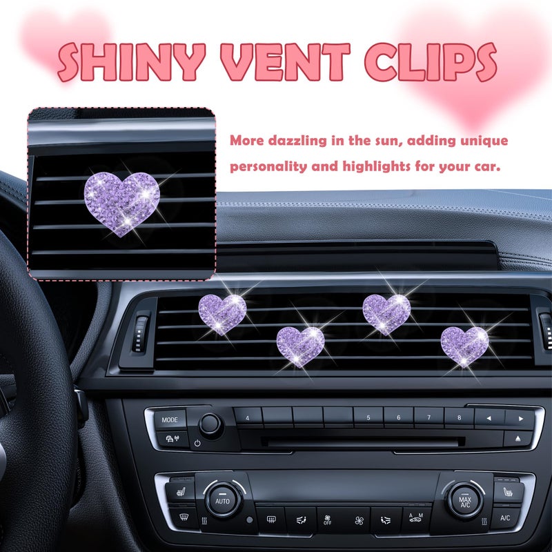 carleef 4PCS Heart-Shaped Car Vent Clips with Rhinestone,Bling Air Vent Clips Car Decorations,Premium Shiny Car Clips for Vents Accessories Interior (Purple) - Image 4