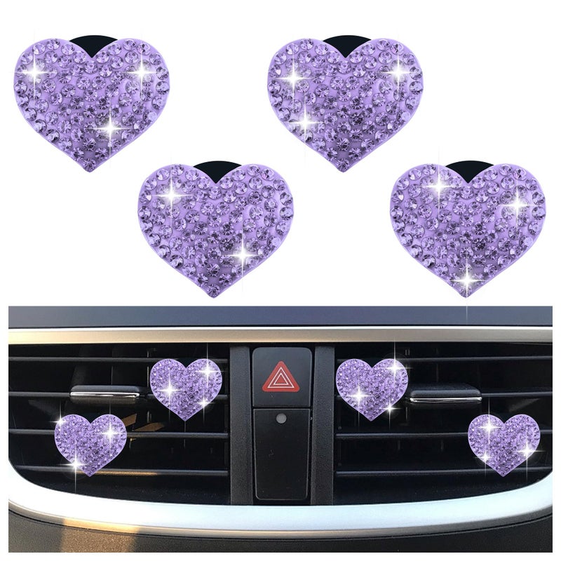 carleef 4PCS Heart-Shaped Car Vent Clips with Rhinestone,Bling Air Vent Clips Car Decorations,Premium Shiny Car Clips for Vents Accessories Interior (Purple) - Image 1
