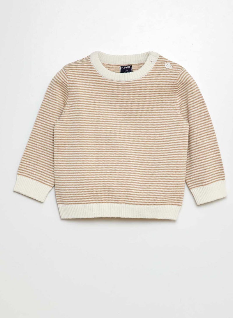 كيابي سويتر مخطط برقبة دائرية للأولاد الرضع – بيج