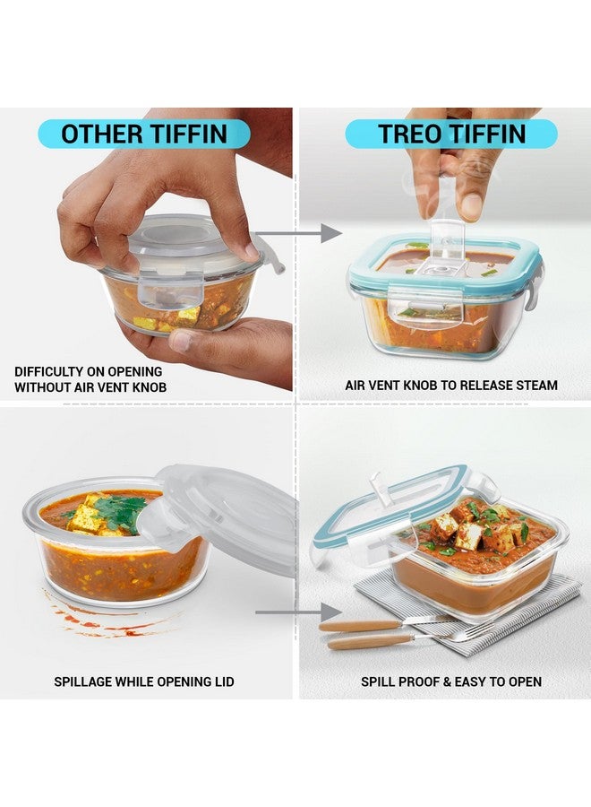 TREO تريو من ميلتون جميع طازج أومني زجاج تيفين مع حقيبة غداء مجموعة من 4 (حاويتين دائريتين، 400 مل لكل منهما؛ حاويتين مربعين، 320 مل لكل منهما) حاويات قابلة للاستخدام في الميكروويف ومضادة للتسرب، زجاج بوروسيليكات، رمادي مكتبي - Image 5