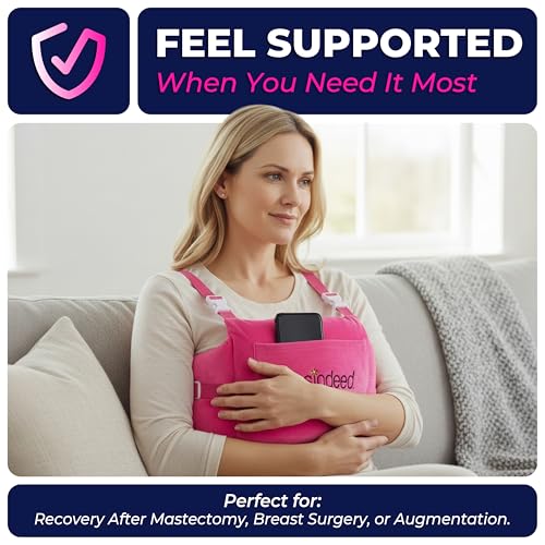 YESINDEED Post Mastectomy Pillow – Recovery Cushion with Strap, Shoulder Loops & Gel Pack – Soft Pink Support Pillow for Breast, Heart, C‑Section & Hysterectomy Recovery (Pink) - Image 3