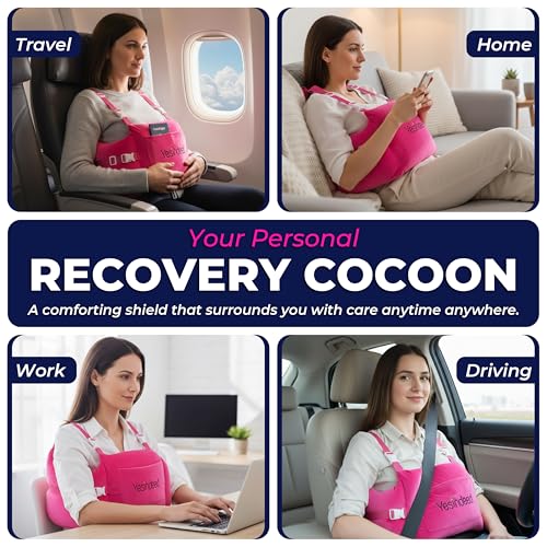 YESINDEED Post Mastectomy Pillow – Recovery Cushion with Strap, Shoulder Loops & Gel Pack – Soft Pink Support Pillow for Breast, Heart, C‑Section & Hysterectomy Recovery (Pink) - Image 4
