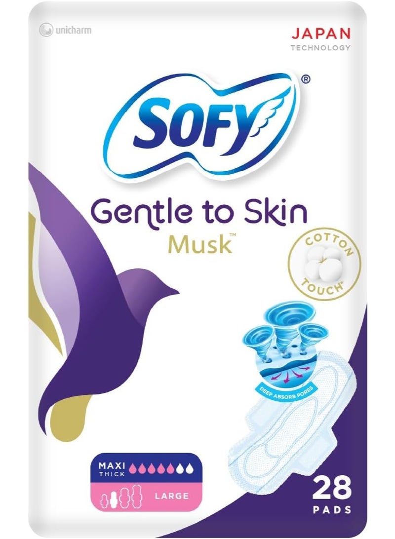 Sofy Anti-Bacterial Sanitary Pads with Musk Slim Large 29 cm with Wings – Pack of 28 Pads for Freshness & Protection