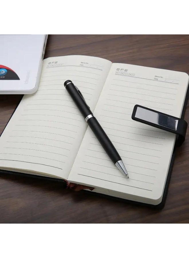 طقم هدايا فاخر 4 في 1 للرجال والنساء، دفتر طباعة جلدية لمكتب، حافظة بطاقات عمل، سلسلة مفاتيح فاخرة وقلم جاف مزين، هدايا قرطاسية. (أسود) - Image 5