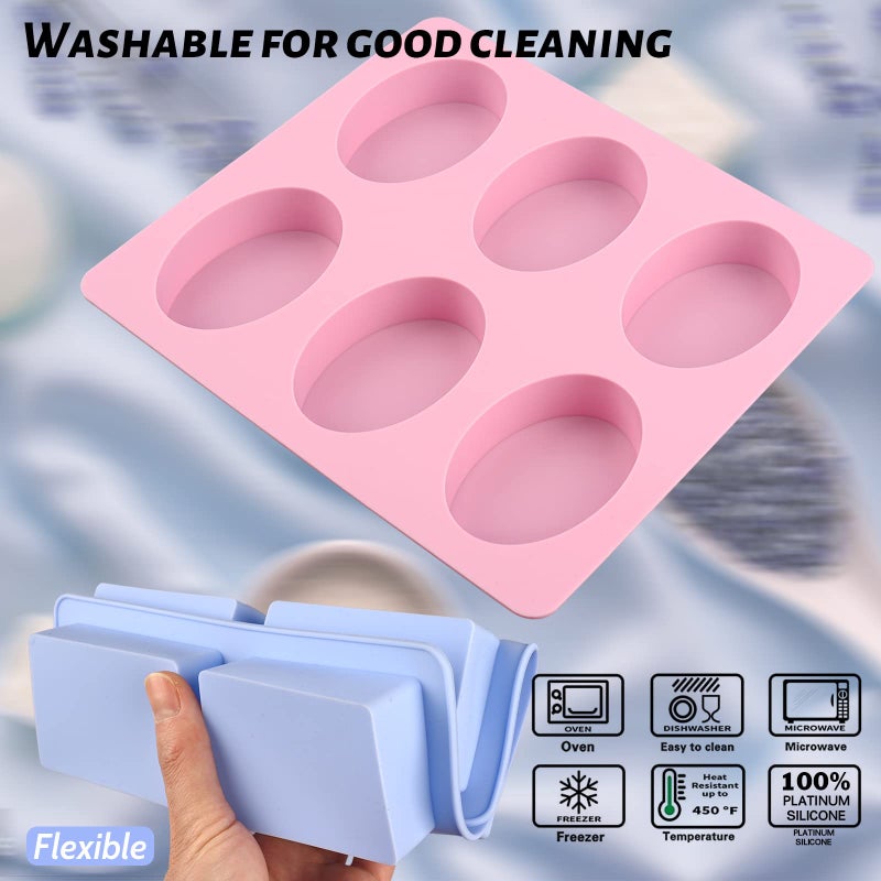 Sakolla 2 Pack 6 Cavity Silicone Soap Molds Rectangle Oval Silicone Molds Loaf Handmade Molds for Soap Making Supplies DIY Pudding Cake Chocolate Cornbread Biscuit Jelly - Image 4