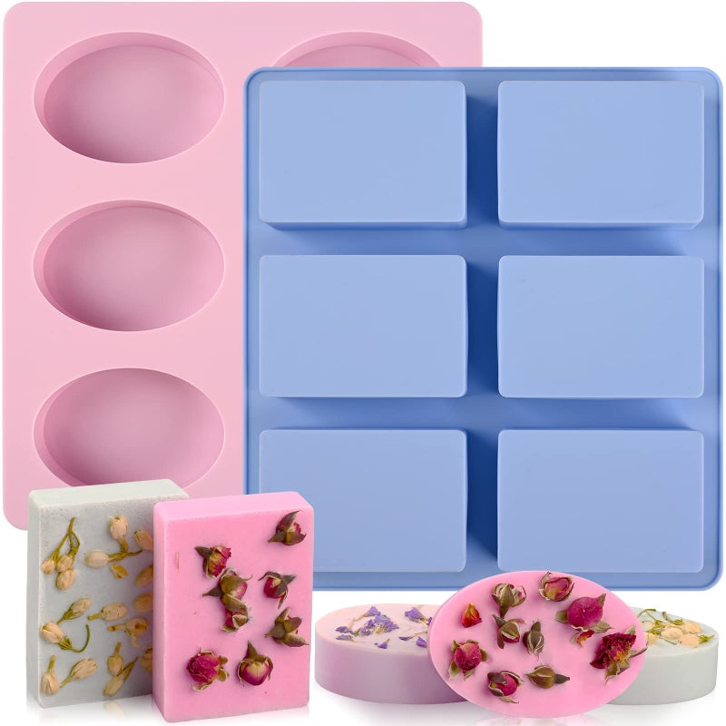 Sakolla 2 Pack 6 Cavity Silicone Soap Molds Rectangle Oval Silicone Molds Loaf Handmade Molds for Soap Making Supplies DIY Pudding Cake Chocolate Cornbread Biscuit Jelly - Image 1