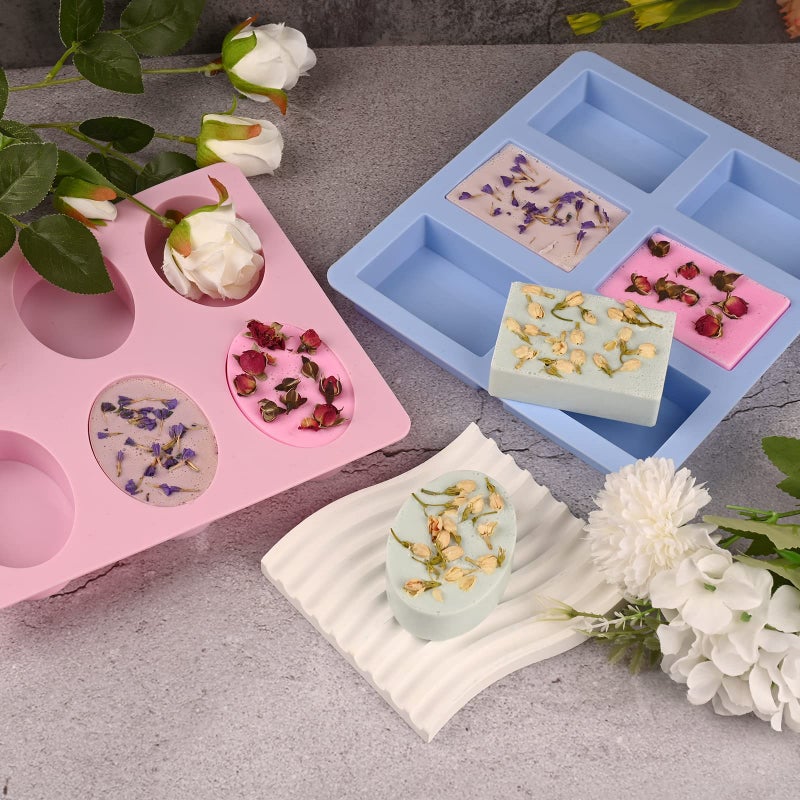 Sakolla 2 Pack 6 Cavity Silicone Soap Molds Rectangle Oval Silicone Molds Loaf Handmade Molds for Soap Making Supplies DIY Pudding Cake Chocolate Cornbread Biscuit Jelly - Image 3