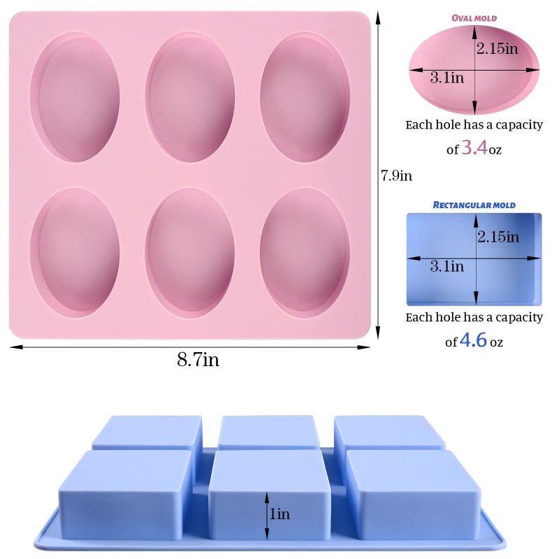 Sakolla 2 Pack 6 Cavity Silicone Soap Molds Rectangle Oval Silicone Molds Loaf Handmade Molds for Soap Making Supplies DIY Pudding Cake Chocolate Cornbread Biscuit Jelly - Image 2
