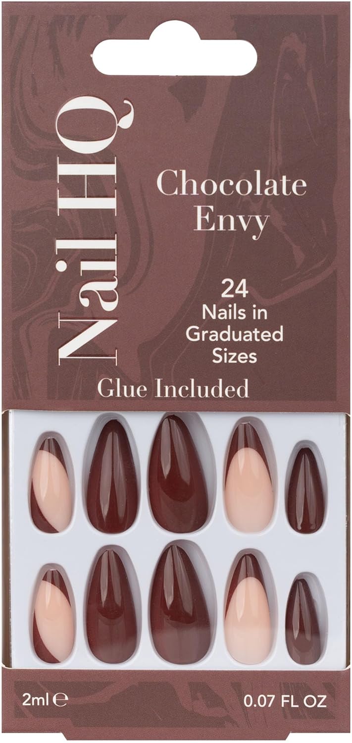 Nail HQ Press On Nails Almond Chocolate Envy Nails 24 Durable Glossy Finish False Nails for SalonQuality Manicure at Home