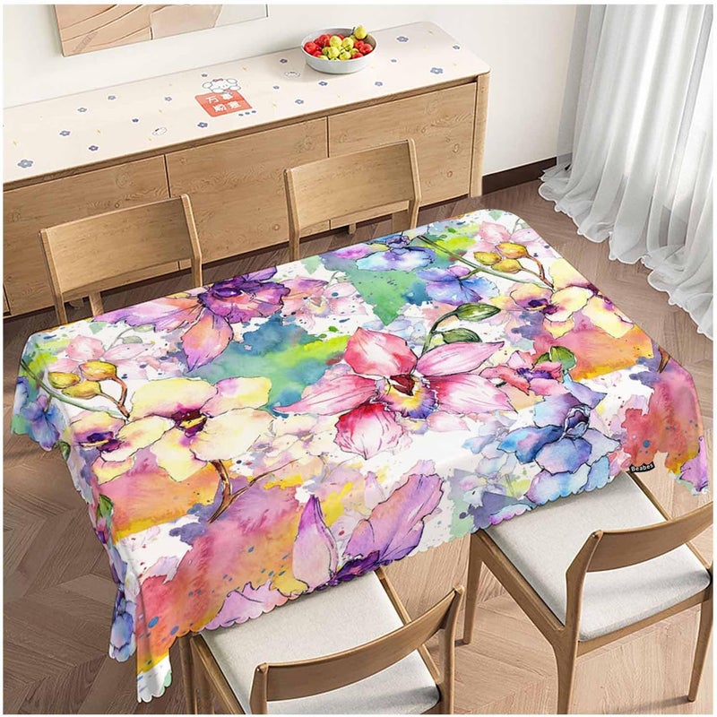 Beabes Orchid Flower Dinner Table Cloths Watercolor Orchid Floral Blossom Decorative Tablecloth for Rectangle Tables 52X70 Heavy Duty Table Covers for Kitchen Patio Banquet - Image 1