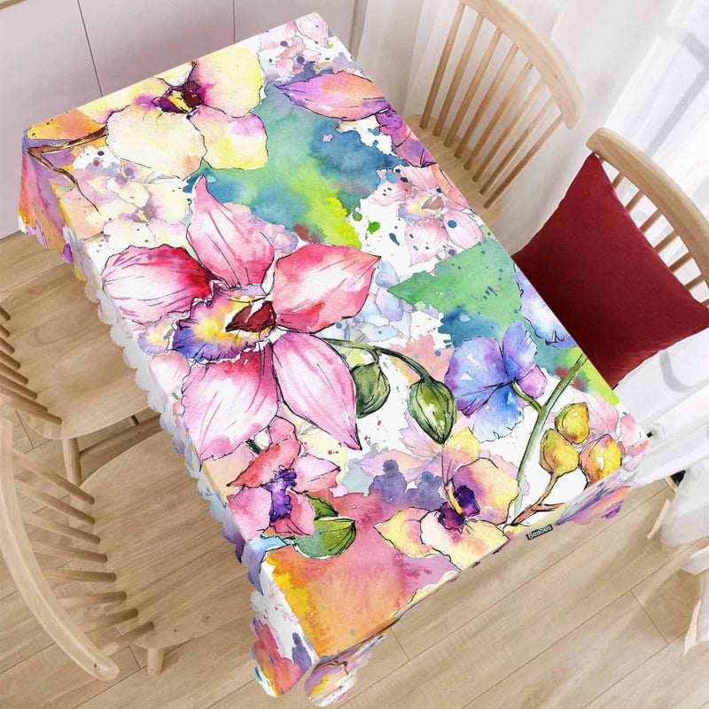 Beabes Orchid Flower Dinner Table Cloths Watercolor Orchid Floral Blossom Decorative Tablecloth for Rectangle Tables 52X70 Heavy Duty Table Covers for Kitchen Patio Banquet - Image 2