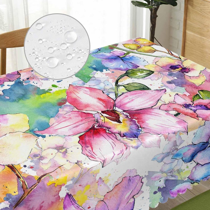 Beabes Orchid Flower Dinner Table Cloths Watercolor Orchid Floral Blossom Decorative Tablecloth for Rectangle Tables 52X70 Heavy Duty Table Covers for Kitchen Patio Banquet - Image 3