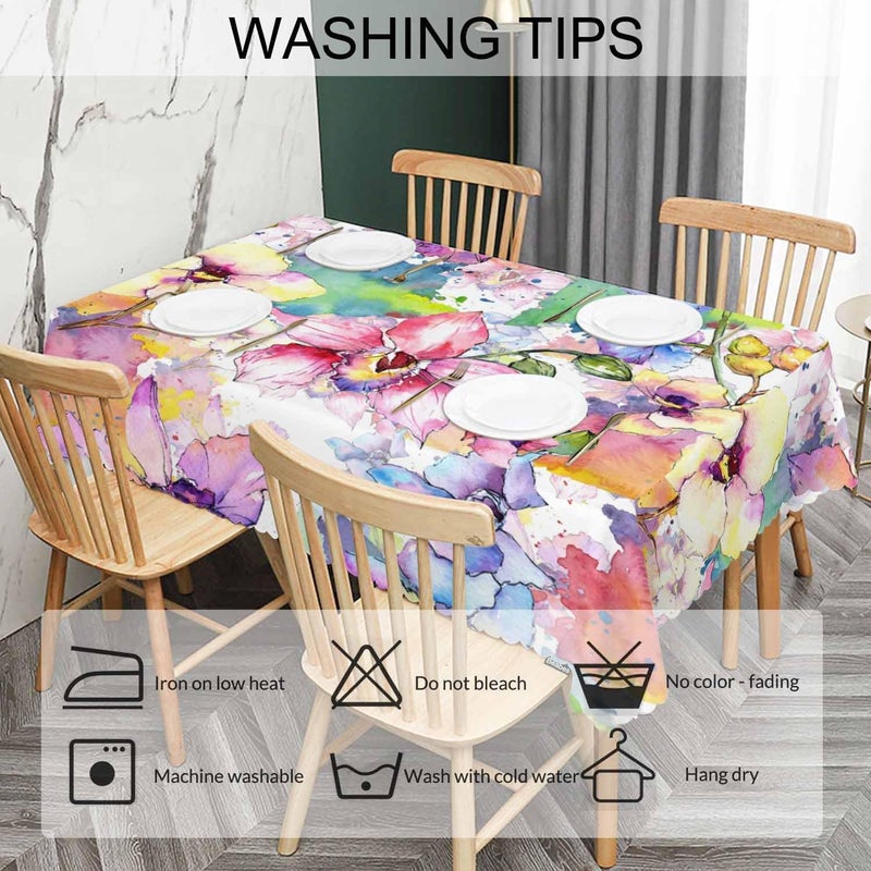 Beabes Orchid Flower Dinner Table Cloths Watercolor Orchid Floral Blossom Decorative Tablecloth for Rectangle Tables 52X70 Heavy Duty Table Covers for Kitchen Patio Banquet - Image 5