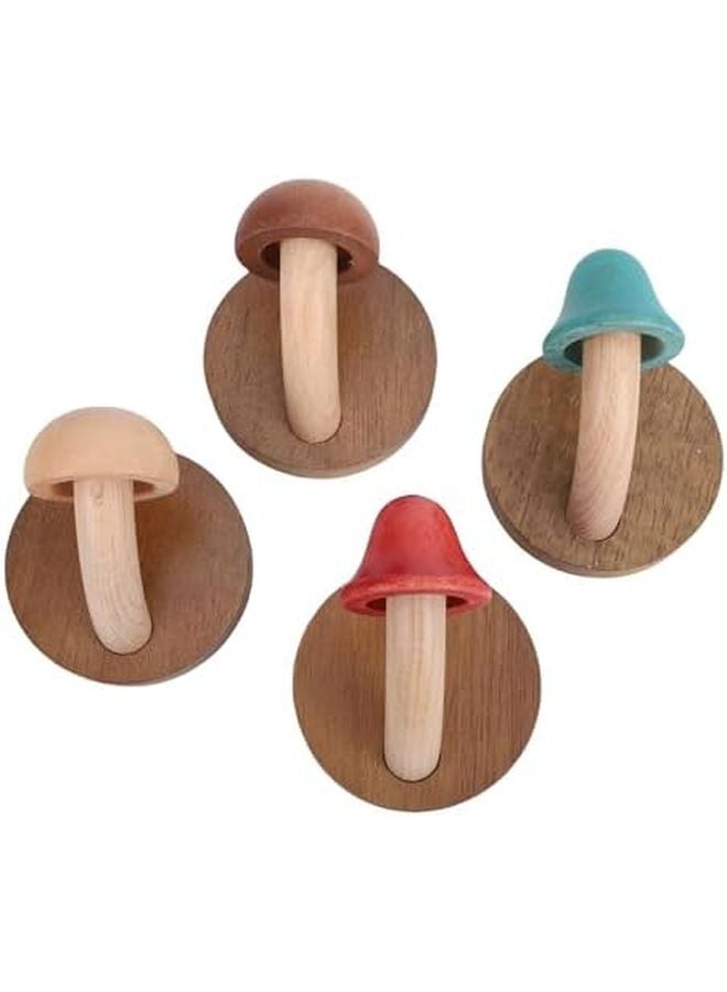 4 قطع خطافات حائط لاصقة على شكل فطر من الخشب الصلب لتعليق المناشف والروب والملابس - Image 5