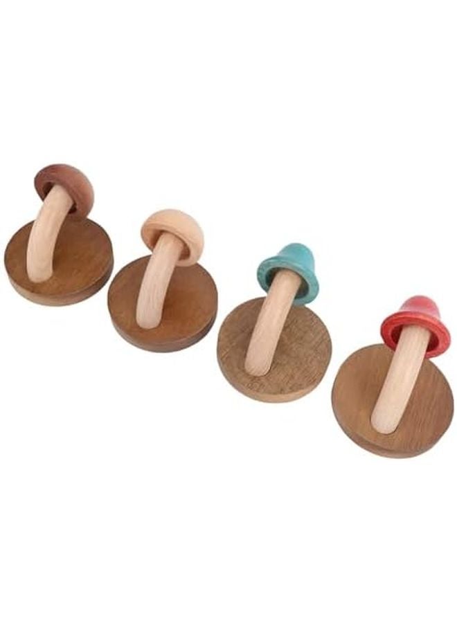 4 قطع خطافات حائط لاصقة على شكل فطر من الخشب الصلب لتعليق المناشف والروب والملابس - Image 4