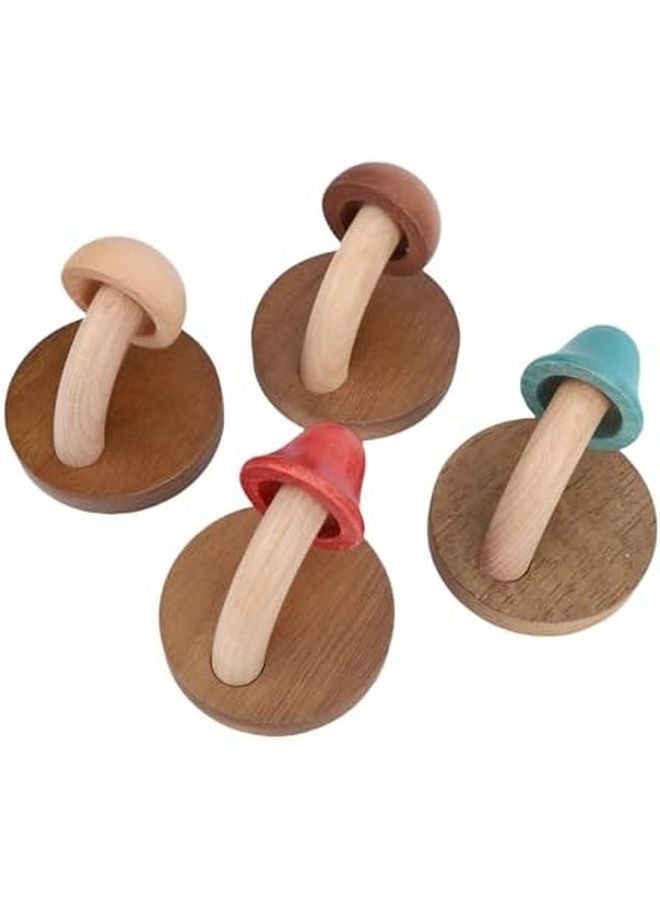 4 قطع خطافات حائط لاصقة على شكل فطر من الخشب الصلب لتعليق المناشف والروب والملابس - Image 1