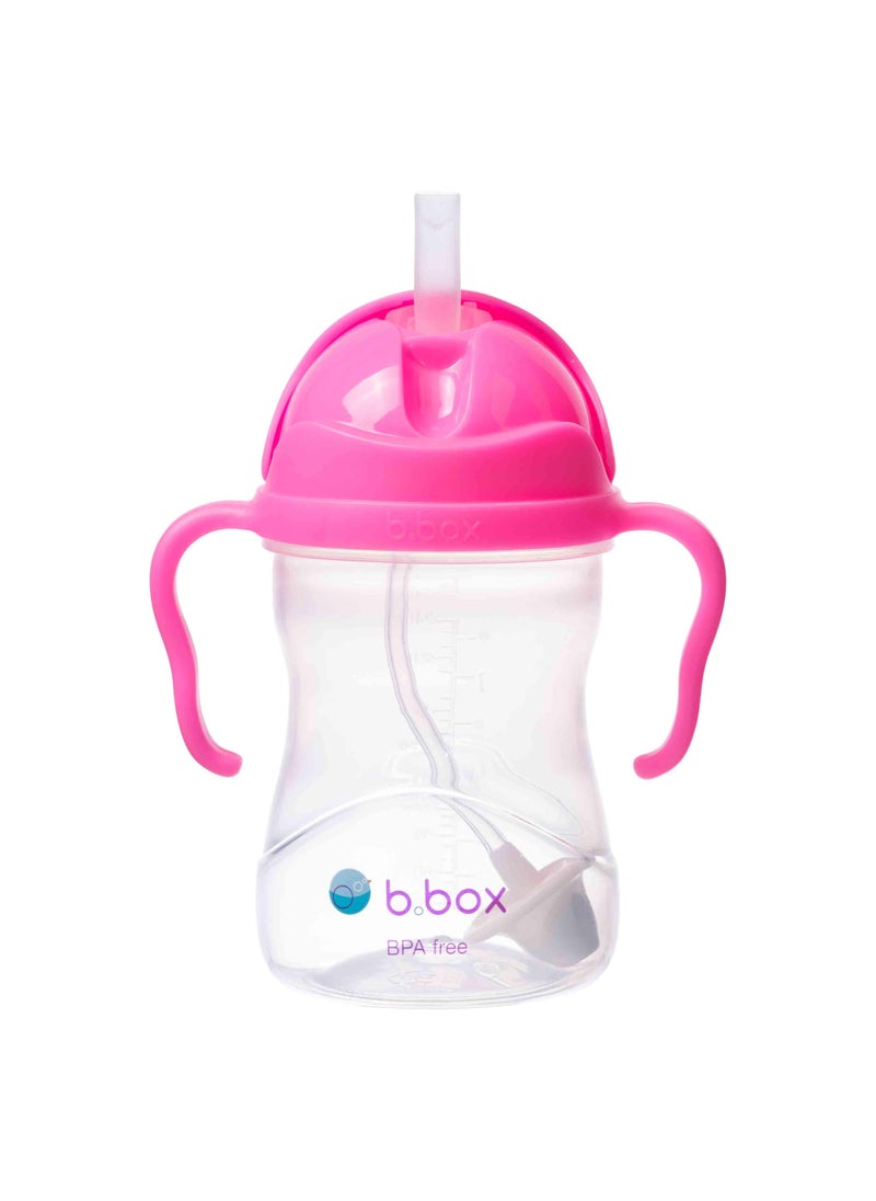 b.box bbox Sippy Cup with Weighted Straw Drink from any Angle Leak Proof Spill Proof Easy Grip BPA Free Dishwasher Safe For Babies 6m to Toddlers Pink Pomegranate 8oz 