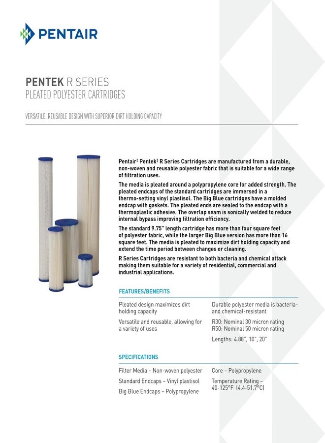Pentek Pentair Pentek R30-20BB Big Blue Sediment Water Filter, Whole House Pleated Polyester Filter Cartridge, 20" x 4.5", 30 Micron, Pack of 2 - Image 4
