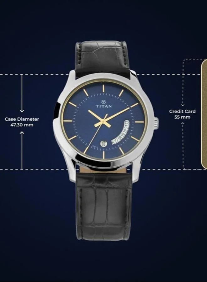 تيتان Titan Blue Analog Dial with Date Leather Strap Watch for Men 1823sl01