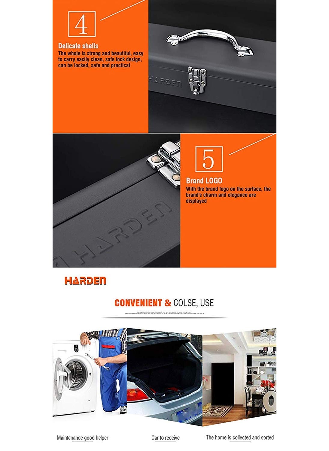 Harden Harden Professional Compact Size Tools Set Box 355 x 155 X 9 cm with Reinforced Handles HeavyDuty Metal Latch 520101  - Image 5
