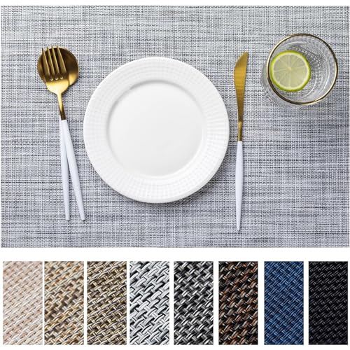 LEXMORE Placemats Set of 8 VinylPlastic Woven Place Mats for Kitchen Table IndoorOutdoor Washable Placemat Wipeable Dining Table MatsGray