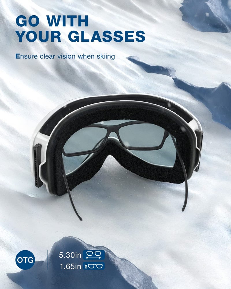 ZIONOR Lagopus Ski Snowboard Goggles UV Protection Anti fog Snow Goggles for Men Women Adult Youth VLT 8.6% White Frame Silver Lens - Image 3