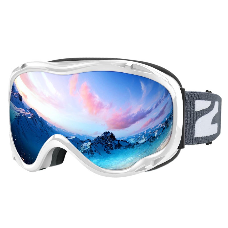 ZIONOR Lagopus Ski Snowboard Goggles UV Protection Anti fog Snow Goggles for Men Women Adult Youth VLT 8.6% White Frame Silver Lens - Image 1
